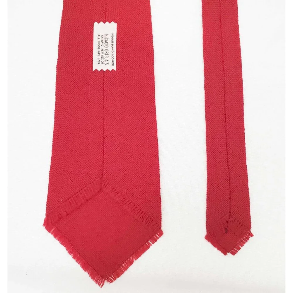 RARE Chimayo Mens Indian Hand Loomed Wool Neck Tie with Owl Embroidery